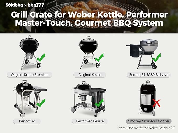 8835 Grill Grate Replacement for Weber 22 Inch Charcoal Grills,Hinged Cooking Grates with Handle for Weber Charcoal Grills, Kettle, Performer, Master-Touch, Gourmet BBQ System Hinged Cooking Grates