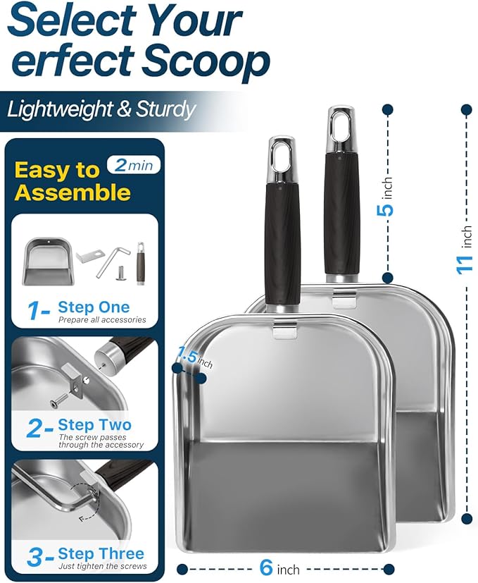 Griddle Scoop for Blackstone with a Any-Edge Hook, Stainless Steel Griddle Portable Food Mover for Stir Fry and Move Food, Classic Grill Shovel, 2 Pack
