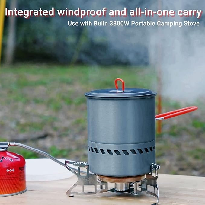 Bulin Camping Pot, 1.5L/2.1L High Efficiency Backpacking Pot Ultralight Camping Cooking Set Cookware Gear with Heat-Proof Handle & Heat Exchanger for Outdoor Picnic Hiking Travel