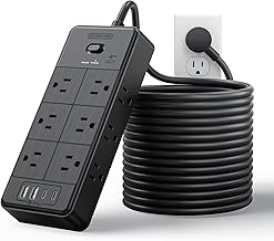 NTONPOWER Long Cord Power Strip, 25 FT Extension Cord with 12 Outlets & 4 USB Ports (2 USB C), 3 Side Multiple Outlet Extender, Wall Mounted for Home Office