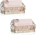 Hipiwe 2 Packs Crystal Business Card Holder Gold Metal Business Card Display Holder for Desk Bling Office Desktop Business Card Storage Organizer with Mirror Base