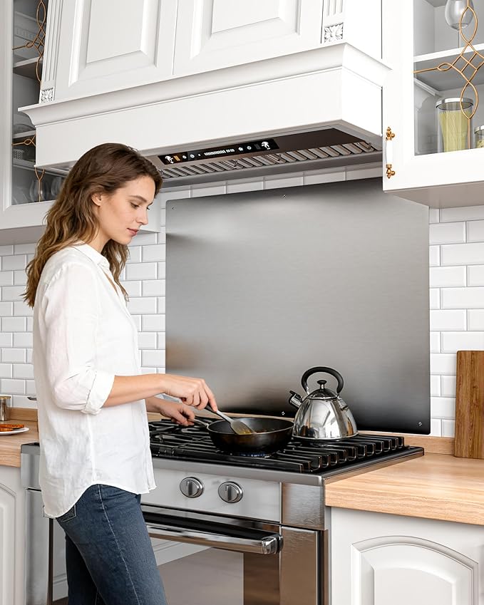 24 x 30 In Stainless Steel Backsplash - Kitchen Wall Splash Guard Behind Stove, Easy Clean and Installation