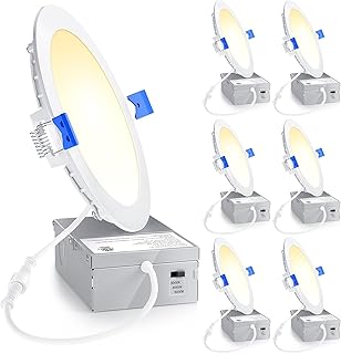 Ensenior 6 Pack 6 Inch LED Recessed Light, Dimmable, 3000K-5000K 3CCT, 1200LM High Brightness, 12W 120V, 3 Pin, ERL-12X-ETL, Damp Rated, Ultra-Thin Canless Wafer Ceiling Light - ETL & FCC & IC