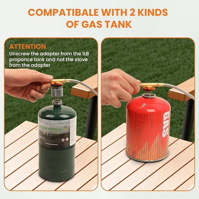Portable Propane Camping Stove for Outdoor - GEEKHOM 6800W Windproof Gas Stove with Piezo Ignition; 2-Fuel Butane Propane Backpacking Stove for Hiking & Picnics; Tripod Base & Adapter