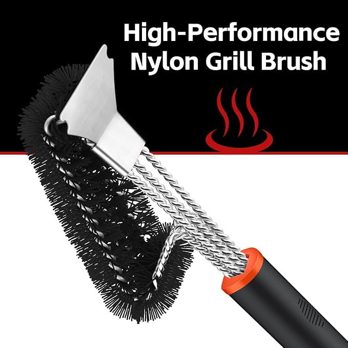 XUDAKAIXIN Grill Brush and Scraper, Safe Nylon Bristles Barbecue Outdoor Grill Brush for Cooled Grates, Extra Strong BBQ Cleaner Accessories (Black)