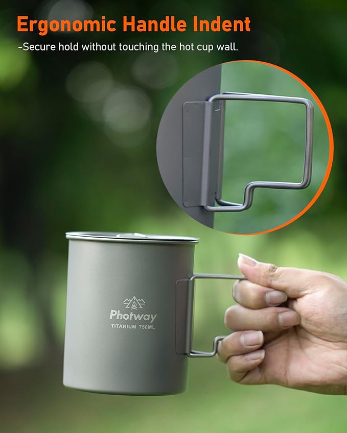 25oz (750ml) Titanium Camping Pot, Ultralight Backpacking Cookware & Campfire Mug for Hiking, Bushcraft & Outdoor Cooking