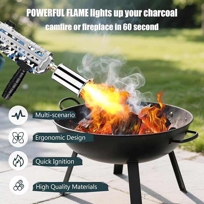 ARTFLAMM Propane Gun Torch - Powerful Grill & Cooking Blower Torch - Culinary Torch Sous Vide - Adjustable Flamethrower for BBQ, Campfire, Charcoal Wood Grills Lighter(Tank Not Included)