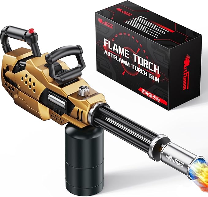 ARTFLAMM Powerful Propane Torch, Kitchen Blow Torch Gun with Adjustable Flame, Detachable Flamethrower Cooking Torch for Searing Steak, Camping, BBQ, Welding (Tank Not Included)