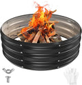 YSEJOMP 36 Inch Round Galvanized Fire Pit Ring/Fire Ring - Foldable and Perfect for Outdoor Gatherings and Campfires in The Yard/Garden/Park/Beach (Black+Gray, 3 FT Diameter+1 FT Tall)