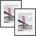 Frametory, 11x14 Metal Picture Frame with Mat for 8x10 Picture & Real Glass, Aluminum Photo Frame Collection (Black, 2 Pack)