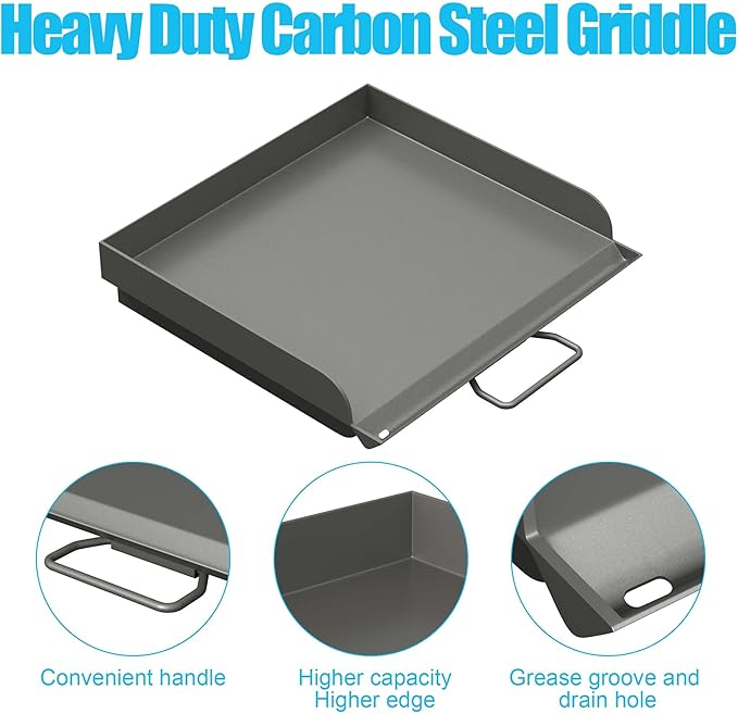 14'' x 16'' Professional Flat Top Steel Griddle with Carry Bag for Camp Chef Grill Pro 60x EX60B EX60P EX60PP EX60LW EX90LW EX280LW and Most of 1/2 Burners Camp Propane Stove Grill