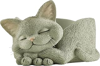 JFSM INC. Whimsical Sleeping Cat Bowl – 3-in-1 Decorative Candy Bowl, Planter & Jewelry Holder – Cute Resin Kitty Décor for Desk, Vanity, or Shelf