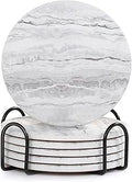 Acejoz Drink Coasters with Holder for Coffee Table, Absorbent Coaster Set of 6, Marble Style Ceramic Coaster for Wooden Table, Suitable for Kinds of Cups, Home Decor, 4 Inches