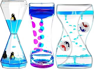Sensory Liquid Motion Bubbler Timers Set for Kids and Adults, 3 Pack Hourglass Different Shapes for Desk Décor Office, Sensory Play Toy