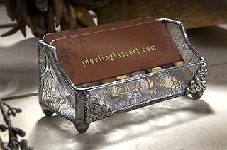 J Devlin Glass Business Card Holder, Stained Glass Desk Display | Professional desk accessory; Holds standard business cards; Handmade glass art; Office decor; Giftable design