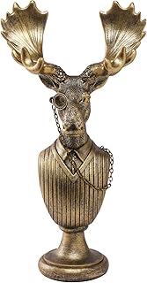 Vintage Animal Statue Sculpture,Gold Resin Moose Bust Figurine with Glasses & Suit, Deer Retro Office Desk Decor for Home Living Room, Creative Gift for Animal Lovers
