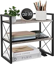 YINMIT Desktop Shelf Organizer, 2 Tier Office Shelves, Wood Desk Organizer Storage Rack and Freestanding Display Shelf for Office, Dormitory, Home (Grey)