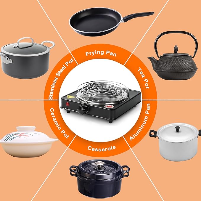 Electric Charcoal Burner Stove Portable Hot Plate Grill Coal Burners Heating Plate 1000W Charcoals Starter Heater withTongs