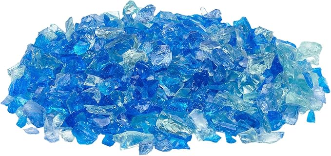 VEVOR Fire Glass, 10 lbs, Aqua Blue + Caribbean Blue + Aqua Green, 3/4 Inch High-Temperature Resistant Reflective Glass Rocks, Smokeless Fire Pit Stones for Outdoor Table & Landscaping