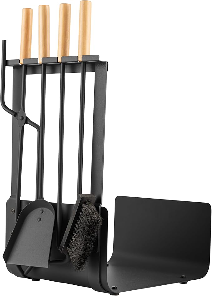 Lavish Home 5 Piece Fireplace Tools Set Indoor Outdoor -Fireplace Accessories Set with Poker, Brush, Shovel, and Firewood Rack Stand - Fire Tools for Fire Places, Firepits, and Woodstoves (Black)