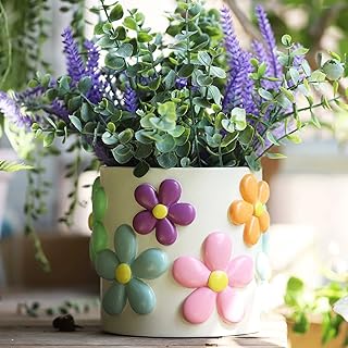 GUGUGO Colorful Flowers Planters Cute Unique Rainbow Planter with Drainage,Vintage Retro Eclectic Flower Plant pots for Indoor Plants and Succulent,Boho Modern Home Décor