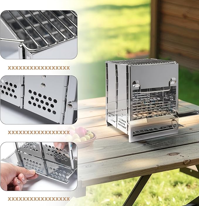 Fire Pit with Removable Ash-Pan Smokeless Firepit 304 Stainless Steel Material - Outdoor Fire Pit Silver 7.6x10.6 Inches - Smokeless Firepit for Indoor Outdoor Patio Camping Backyard