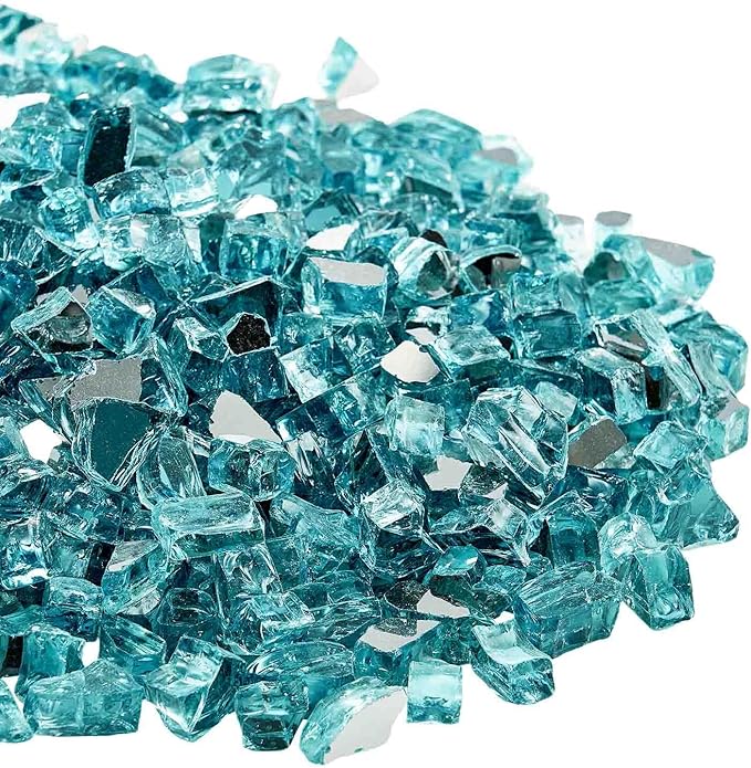 VEVOR Fire Glass, 10 lbs, Aqua Blue, 1/2 Inch High-Temperature Resistant Reflective Glass Rocks, Smokeless Fire Pit Stones for Outdoor Table & Landscaping