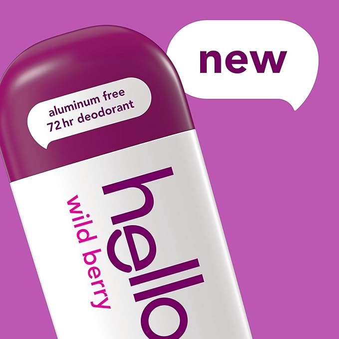 hello Wild Berry Aluminum Free Deodorant for Women and Men, 72-Hour Deodorant, Only 9 Ingredients, Baking Soda Free, Enriched with Shea Butter, Vegan, 2.6 oz Stick Deodorant (2 Pack)