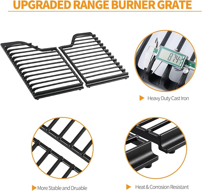 Atgestore W10594440 Burner Grate Replacement for Whirlpool Stove Parts Cast Iron Grate WCG55US0HS00 WCG51US0DS00 Whirlpool Amana Gas Range Part Surface Cooktop Stove Top Grate Kit Cookware Accessories