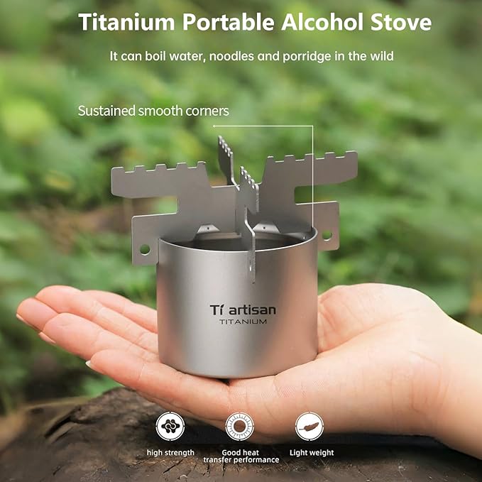 Titanium Alcohol Stove with Cross Stand, Portable Lightweight Alcohol Stove Camping Backpacking Stove for Outdoor Camping Hiking