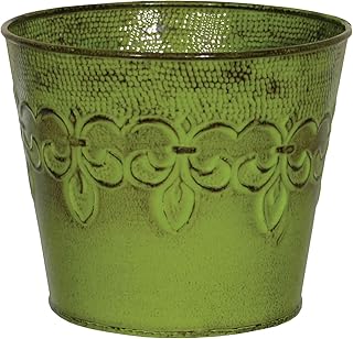 Robert Allen MPT01640 Fluer De Lis Series Metal Flower Pot, 8", Tansy Green 8 inch planter, 10"