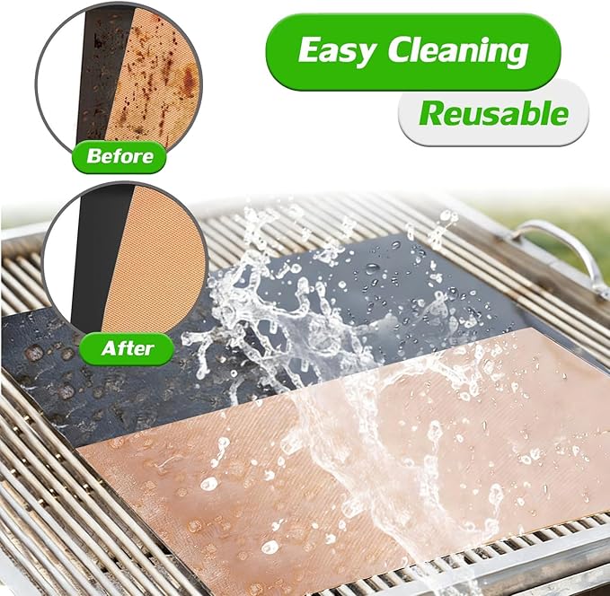 RENOOK Grill Mats for Outdoor Grill, Set of 6 （3 Black+3 Copper）Grill Mat for Gas Grill, Non-Stick Sheets for Grilling, 15.75 X 13 Inch