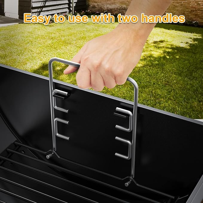LS'BABQ 23" to 34" Adjustable Ash Pan for Charcoal Grill Chargriller 1224 1324 2121 2222 2123,Oklahoma Joe Charcoal Grill Royal Gourmet, Ash Pan with 2PC Fire Grate Hanger