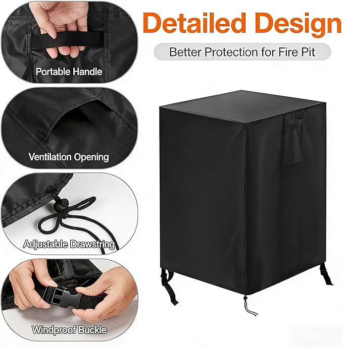 POMER Fire Column Cover,21inch Square Firepit Cover for Patio Fire Column Waterproof Outdoor Fireplace- 21"Lx21"Wx35"H