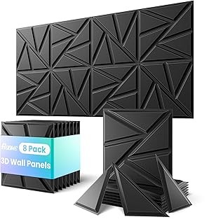 ROOME 12"x12" 3D Decorative Panels, Cuttable and DIY-Friendly Upgraded uPVC Fire-Resistant Wall Panel, Modern Wall Art Panels for Living Room, Lobby, Office, Game Room, Black, 8-Pack