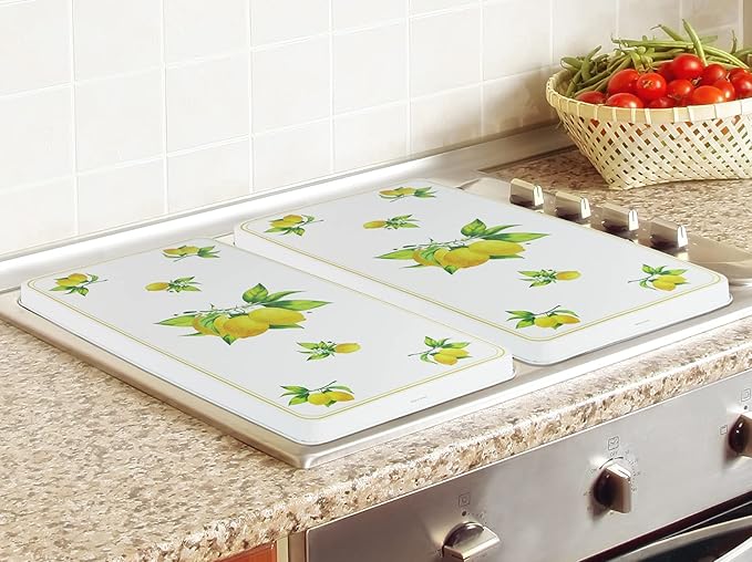 Reston Lloyd Decorative Lightweight Tin Rectangular Stovetop/Burner Cover Set, Fresh Lemons & Honey Bees, 11.25 x 19.75