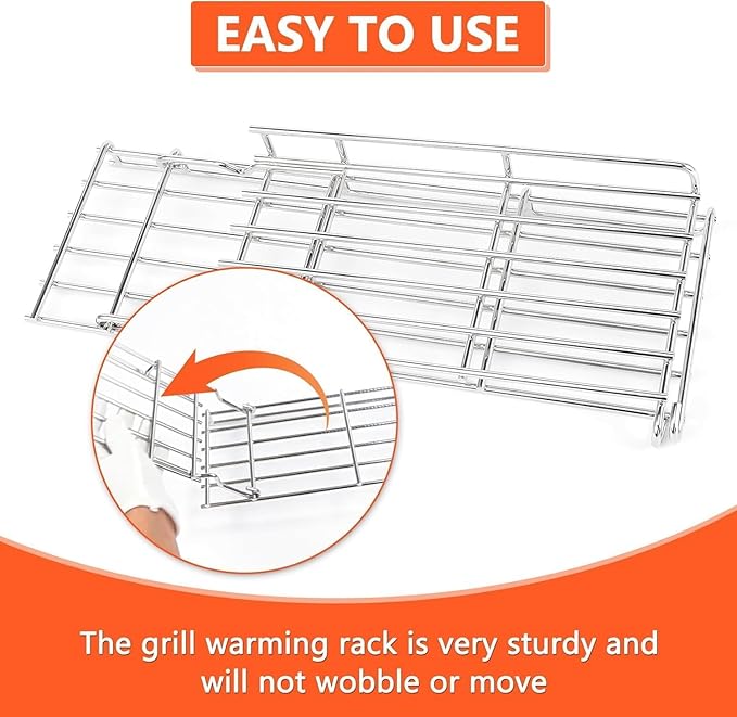 66045 Grill Warming Rack for Weber GS4 Genesis II E-410 S‑410, SE‑410 Grills & 400 Series Grills, Foldable Stainless Steel Warming Rack for Genesis 66045