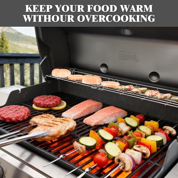 66045 Warming Rack for Weber Genesis II 400/II-S-410/II-SE-410 GS4 4-Burner Grill Accessory, Grill Parts for Weber Genesis II 400 Series, Foldable Stainless Steel Warming Rack for Genesis 66045