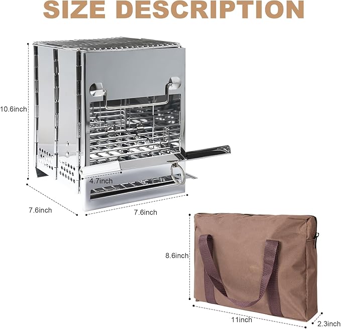 Fire Pit with Removable Ash-Pan Smokeless Firepit 304 Stainless Steel Material - Outdoor Fire Pit Silver 7.6x10.6 Inches - Smokeless Firepit for Indoor Outdoor Patio Camping Backyard