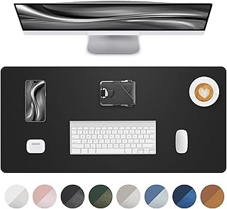 AFIING Desk Pad Protector 23.6" x 13.7" - Non-Slip Waterproof PU Leather Desk Mat for Mouse, Keyboard, Laptop, Office and Home Workspace (Black)