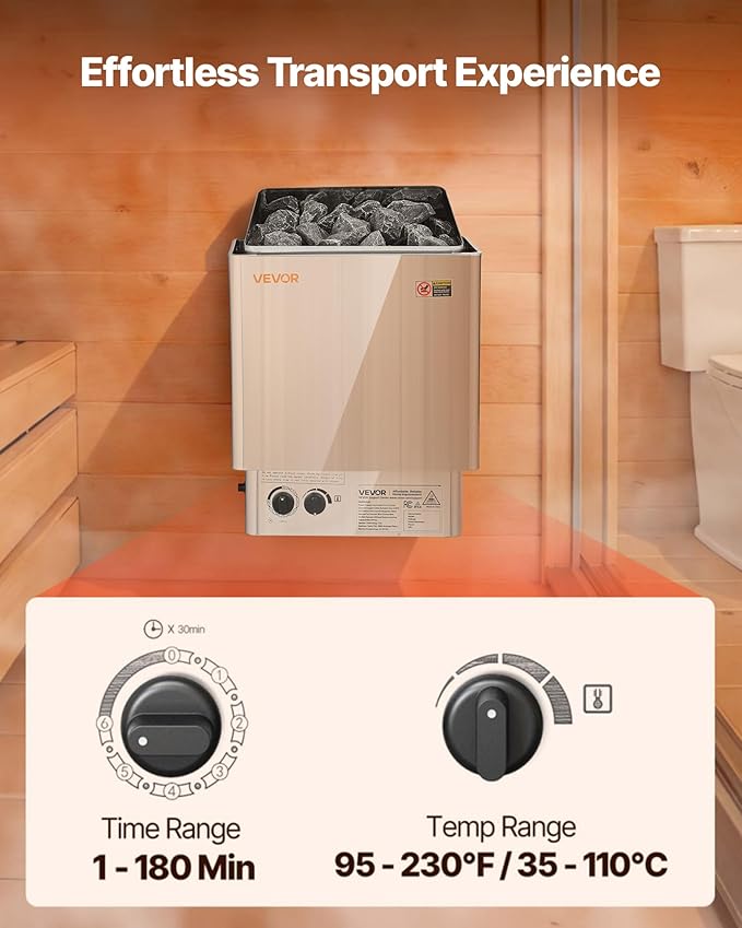 VEVOR Sauna Heater, 4.5KW 240V Electric Sauna Stove, Dry Steam Bath Saunas Stove with Pre-Drilled Bracket, Fit 105 to 210 CU.FT Saunas Rooms, Steam Bath Stoves for Home, Commercial, Leisure Venues