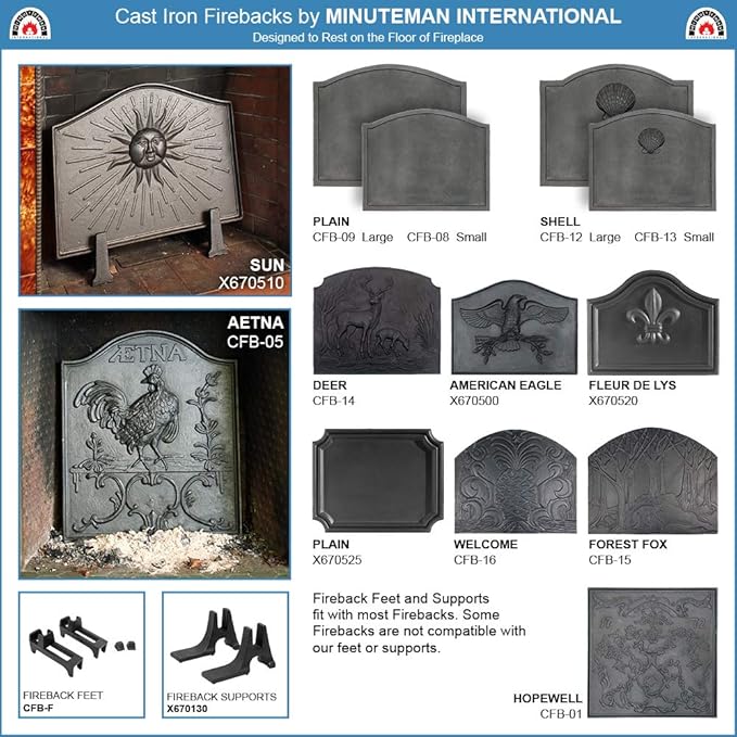 Minuteman International Plain Design Cast Iron Fireback, Large,CFB-09,Black