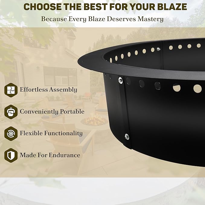 FEBTECH Smokeless Fire Ring 45" - Carbon Steel Outdoor Firepit Ring with Heat Resistant Coating - The Ultimate Smokeless Firepit Insert for DIY Bonfires, Family Gatherings, and Outdoor Camping