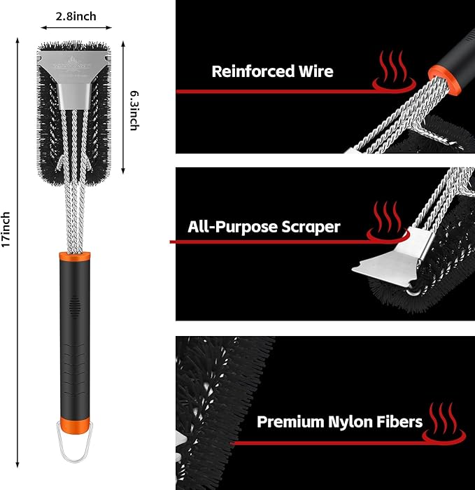 XUDAKAIXIN Grill Brush and Scraper, Safe Nylon Bristles Barbecue Outdoor Grill Brush for Cooled Grates, Extra Strong BBQ Cleaner Accessories (Black)