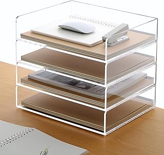 Acrylic Paper Tray, 4 Tier Paper Organizer for Desk, Clear Acrylic Desk Organizers, Stackable Letter Tray Workspace Organizer -Art Storage for School Classroom -4 Pack…