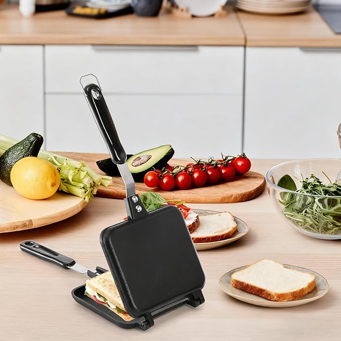 Cididu Hot Sandwich Maker, Grilled Sandwich Toaster for Small Bread Pancake, Double Sided Non-Stick Frying Pan, Stovetop Sandwich Grill Press Flip Pan for Camping Kitchen (Inside 5.4" L x 4.7" W)