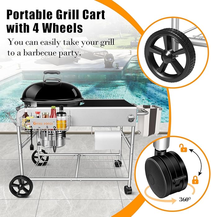 Grill Table for Weber 18" & 22" Original Kettle,Kettle Grill Cart,Outdoor Prep Table for Weber Original Kettle,Jumbo Joe,Master-Touch Charcoal Grill,Performer Charcoal Grill Accessories