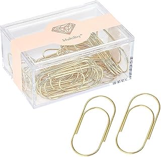 MultiBey Gold Jumbo Paper Clips (2 Inch) - 30 Pcs Large Wide Giant Paperclips in Acrylic Desk Organizer Box, Premium Metal Bookmark, Planner & Wedding Invitation Accessories (Gold)