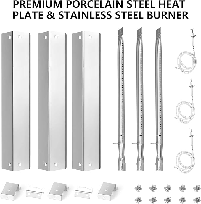 CANDANA Replacement Parts for Chargriller 3001, 3008, 3030, 4000, 5050, 5252 Grill Models, Stainless Steel Burner, Stainless Steel Heat Plates, Porcelain Cast Iron Cooking Grid Grates, Igniters
