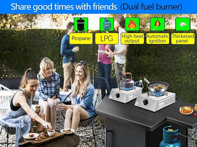 Horynar Propane Stove Single Burner Propane Stove 1 Burner 12,000 BTU Dual Fuel Auto Ignition with CSA Converter / QCC1 LPG Hose for Emergency Outdoor Cooking
